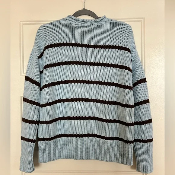 La Ligne NWT Marina Cotton Sweater Light Blue and Olive Stripes Small - Picture 3 of 5